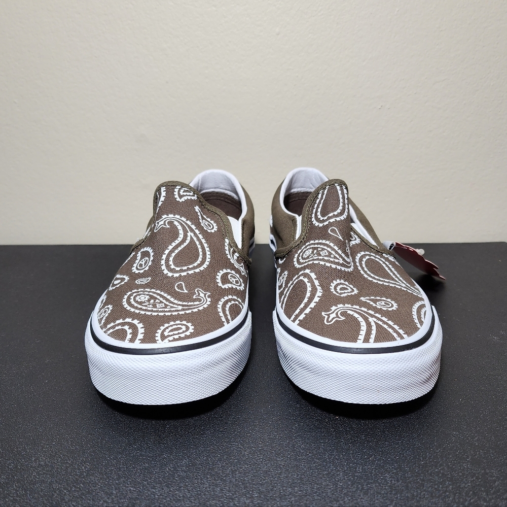 Vans Classic Slip On Green White Canvas Women's Shoes NEW - Picture 6 of 14